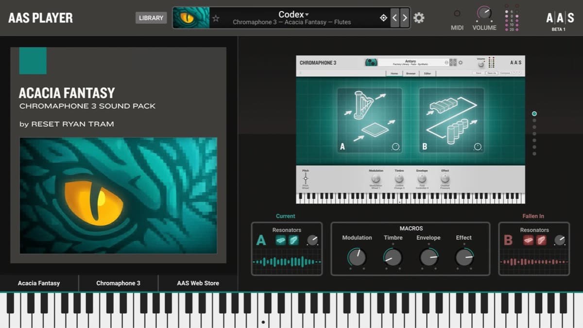 AAS Player 2.0 free plugin interface with preset browser and macro controls