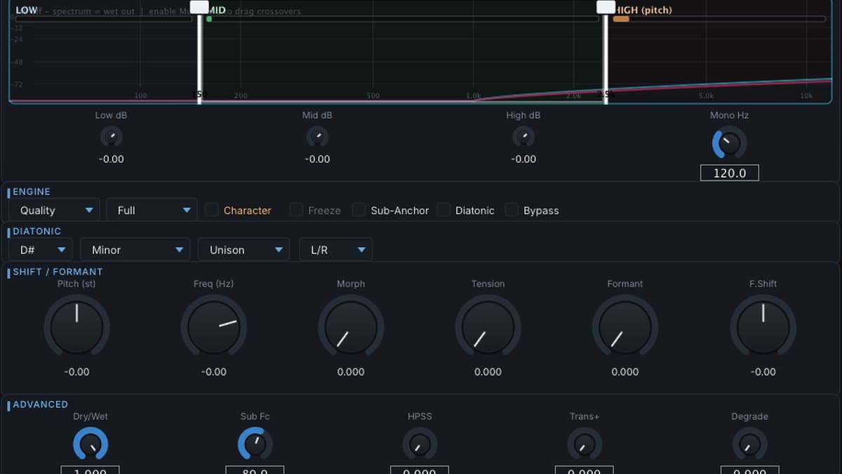 Hexant DSP Torsion plugin interface showing multiband pitch, frequency, and Morph controls
