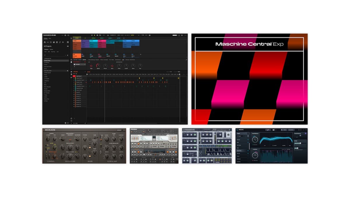 Native Instruments Maschine 3 software showing the pattern grid and sequencer