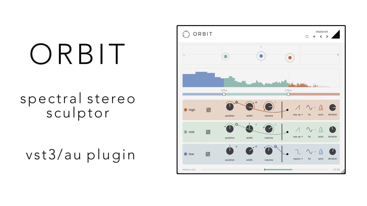 SoundGhost Orbit 3-band spectral stereo sculptor with Low, Mid, and High Position, Width, and Volume