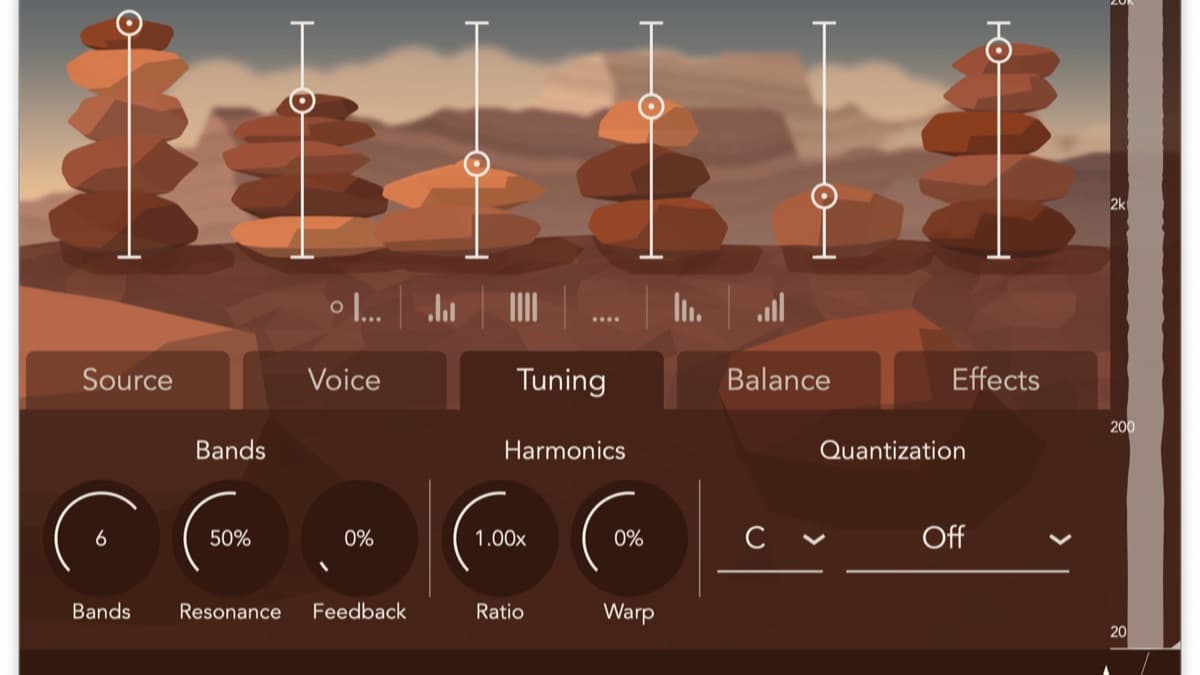 Aqeel Aadam Sightlines harmonic filter plugin interface showing tuned bandpass filter bands