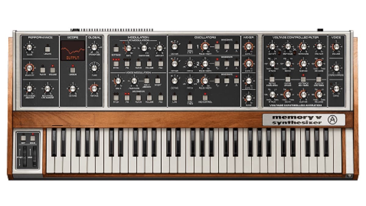 Arturia Memory V software synthesizer interface emulating the 1982 Memorymoog