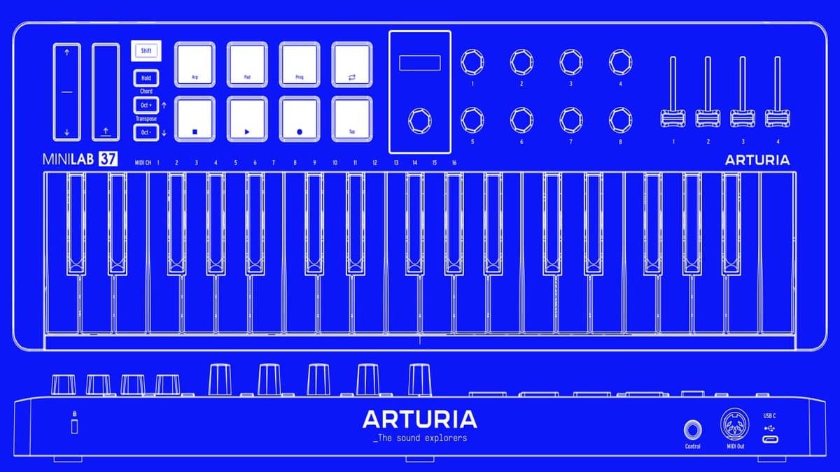 Arturia MiniLab 37 universal MIDI controller with 37 slim keys and RGB pads