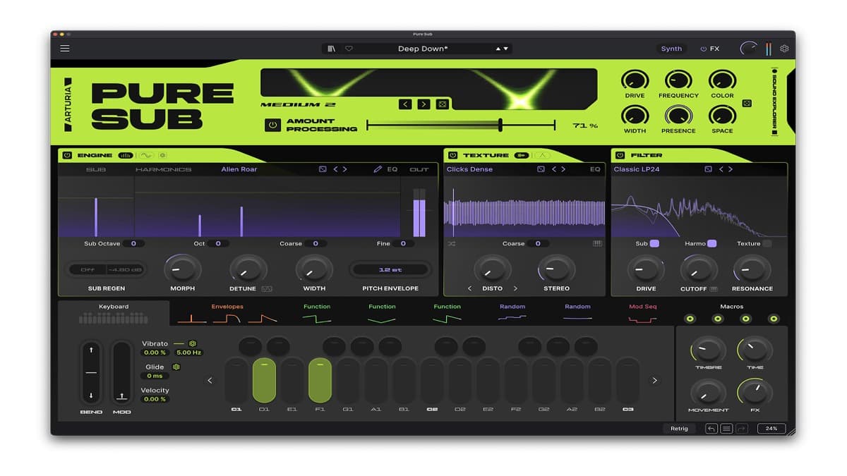 Arturia Pure SUB bass design synthesizer plugin interface