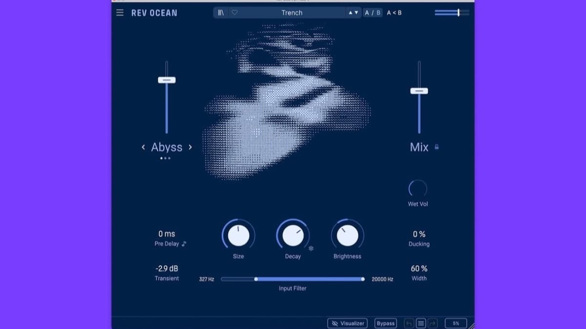 Arturia Rev OCEAN tidal reverb plugin interface
