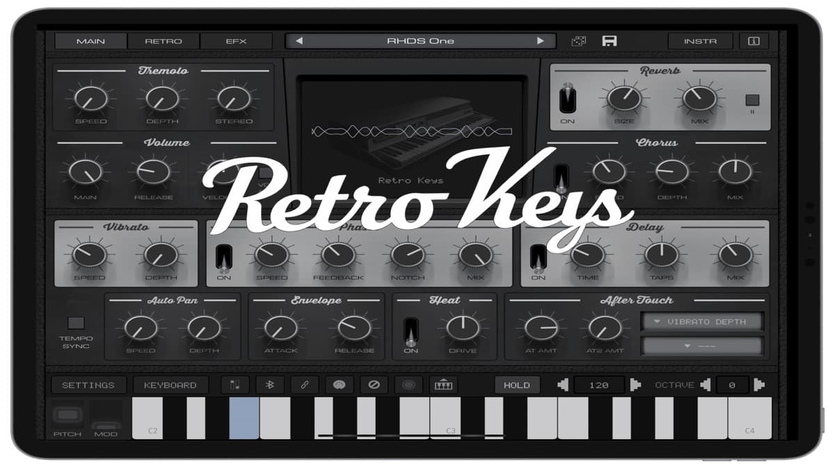 AudioKit Pro Retro Keys — iOS app modeling four vintage electric pianos