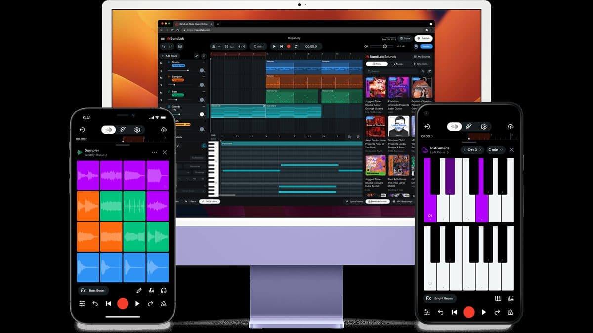 BandLab Studio in the browser alongside its mobile sampler and keyboard instruments
