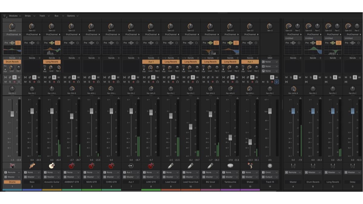 The Cakewalk Sonar mixing console, one of the best free DAWs in 2026