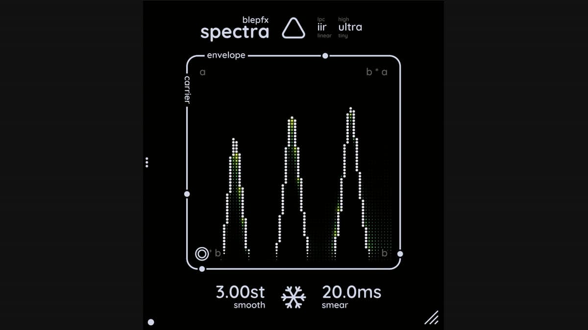 blepfx spectra plugin showing envelope morph, carrier morph, formant shift, and the spectral visualizer