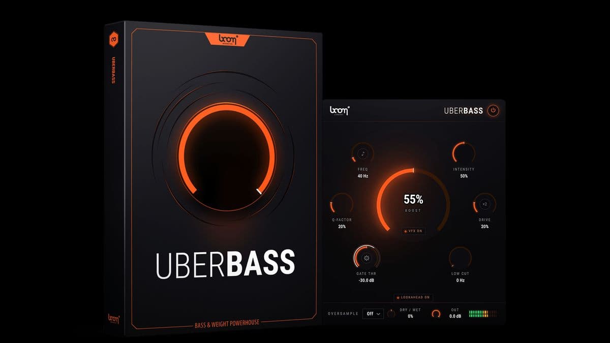 BOOM Library UBERBASS plug-in with frequency focus, drive, and gate controls