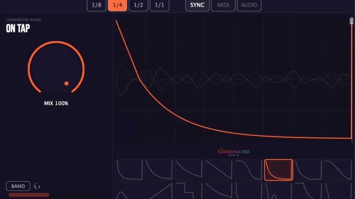 Carbonated Audio On Tap sidechain ducking plugin showing a hand-drawn ducking curve and trigger controls