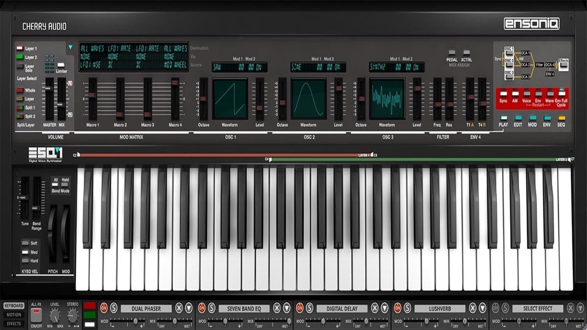 Cherry Audio Ensoniq ESQ-1 software synthesizer plugin interface