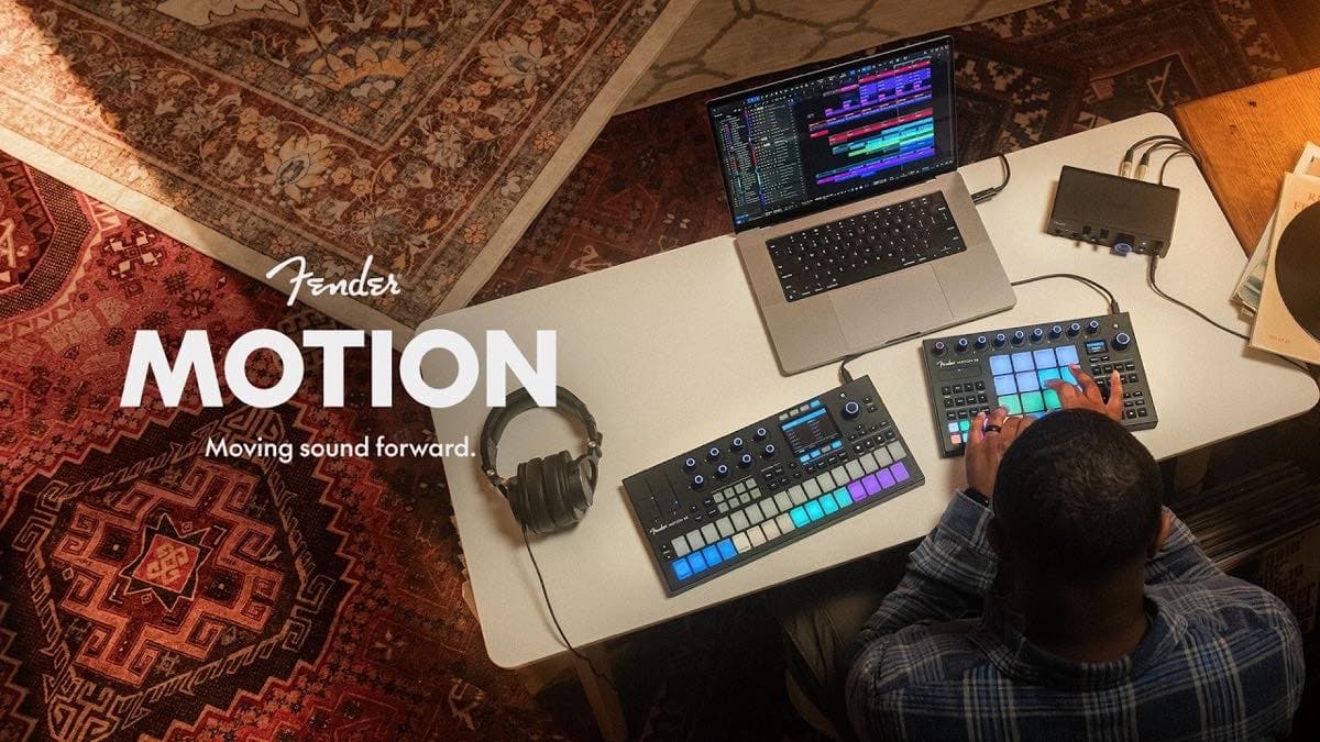 Fender Motion 16 and Motion 32 pad controllers with RGB FATAR pads, touch encoders and color displays