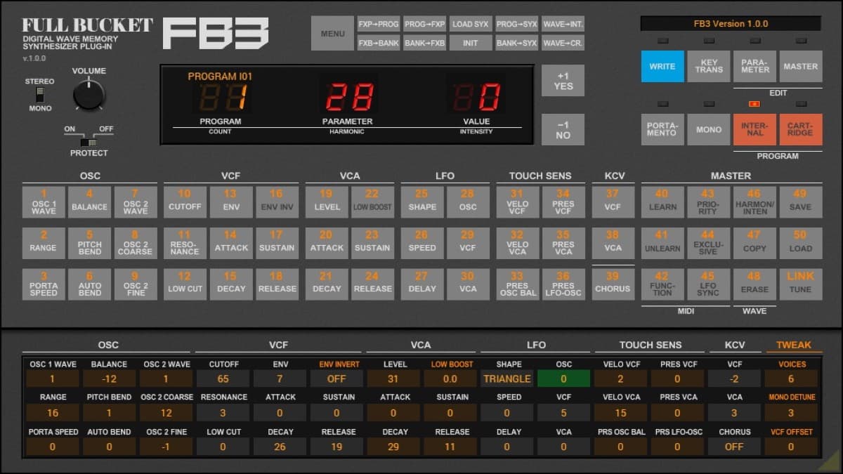 Full Bucket FB3 free Kawai K3 emulation synthesizer plugin interface