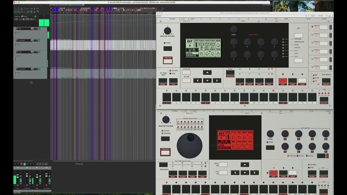 Gearmulator MD/MM plugin recreating the Elektron Machinedrum and Monomachine front panels in a DAW
