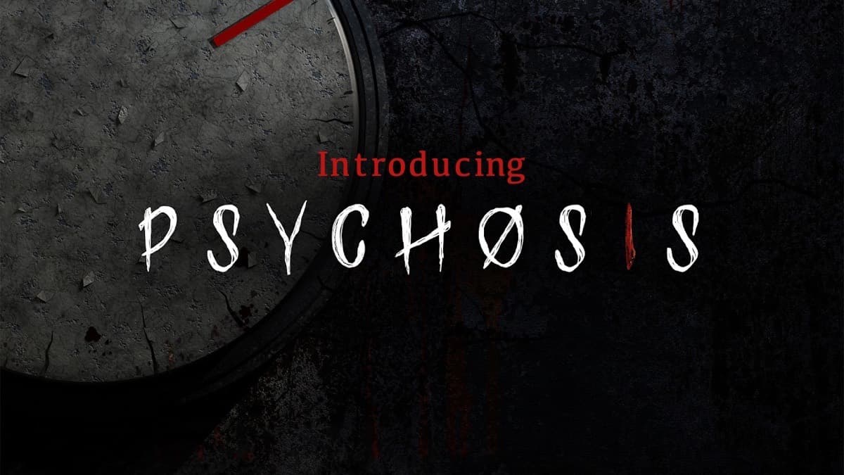 Heavyocity Psychosis horror scoring library key art with the cracked Psychosis logo on a dark cracked surface