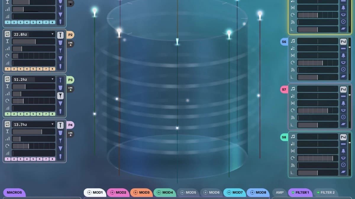 Jas-i Khorlo physical-modeling synth plugin with its rotating cylinder of strings