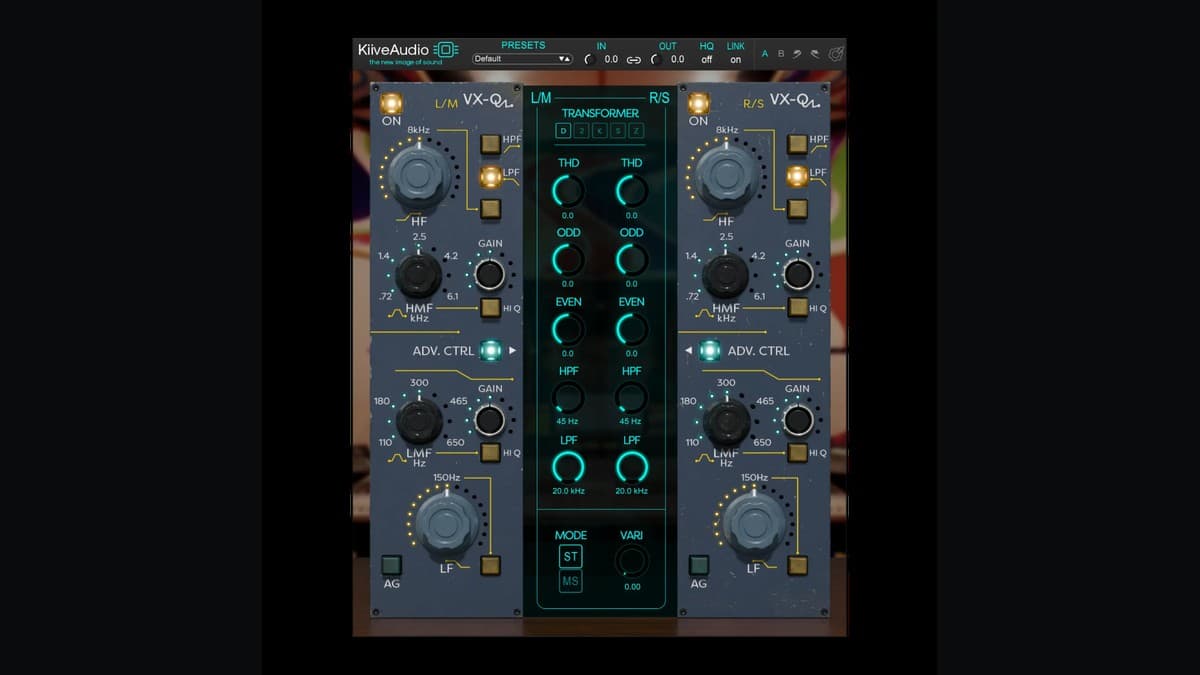Kiive Audio VX-Q plugin interface showing four-band EQ and saturation controls