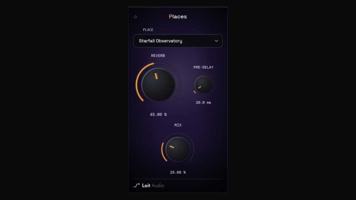 Leit Audio Places free reverb plugin interface showing its space selector and three controls