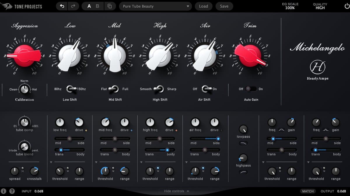 Tone Projects Michelangelo Hendyamps tube EQ plugin interface