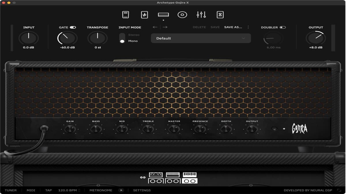 Neural DSP Archetype Gojira X guitar amp suite interface