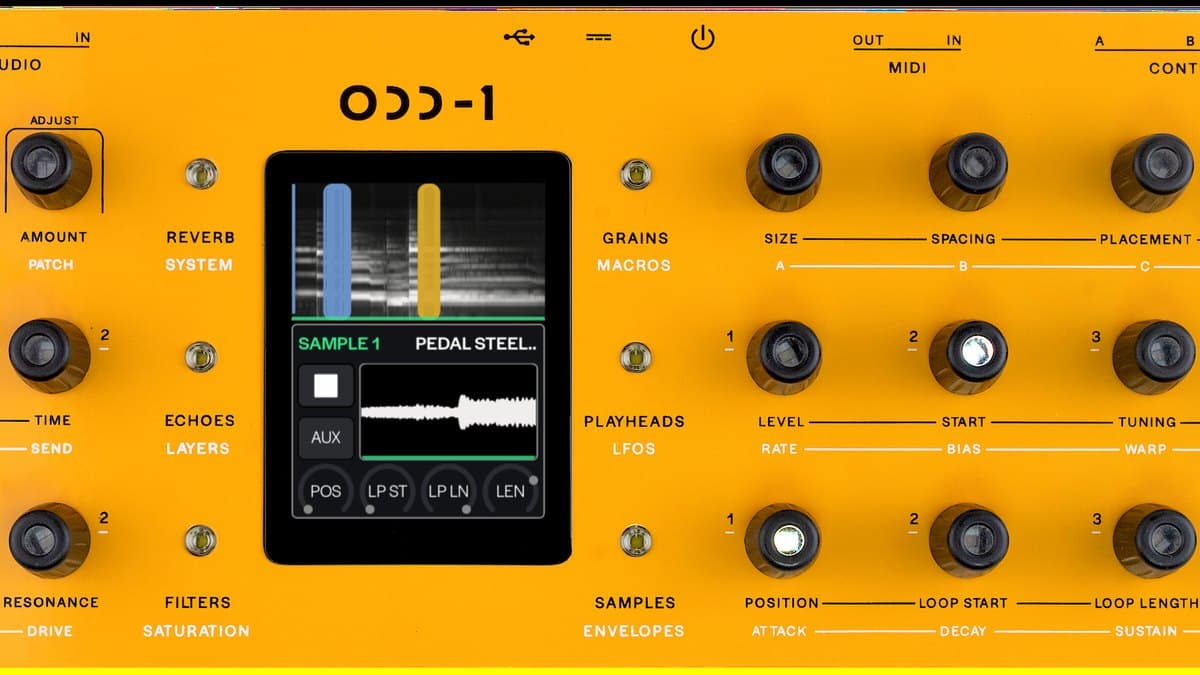 Oddment ODD-1 granular synthesizer hardware panel, the basis for the ODD-1V plugin