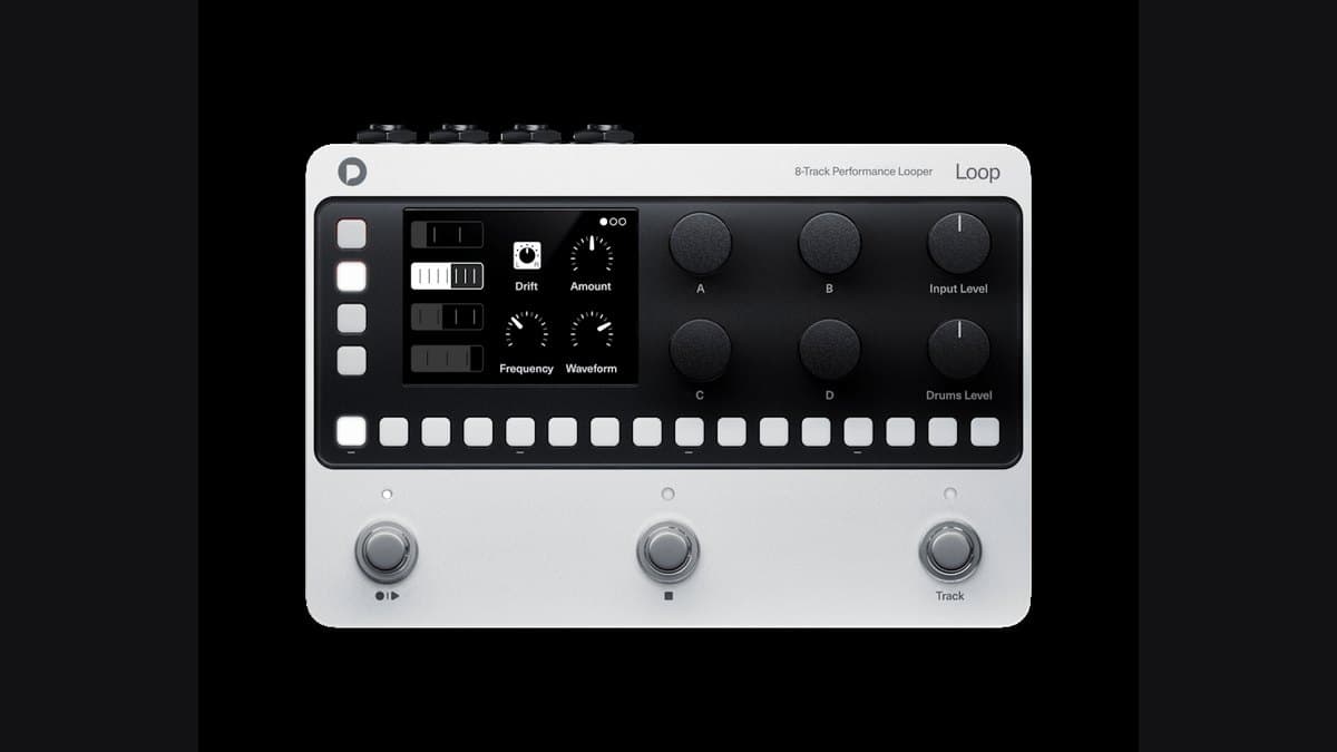 Polyend Loop pedal with a grid of pads, four loop tracks, and a small screen
