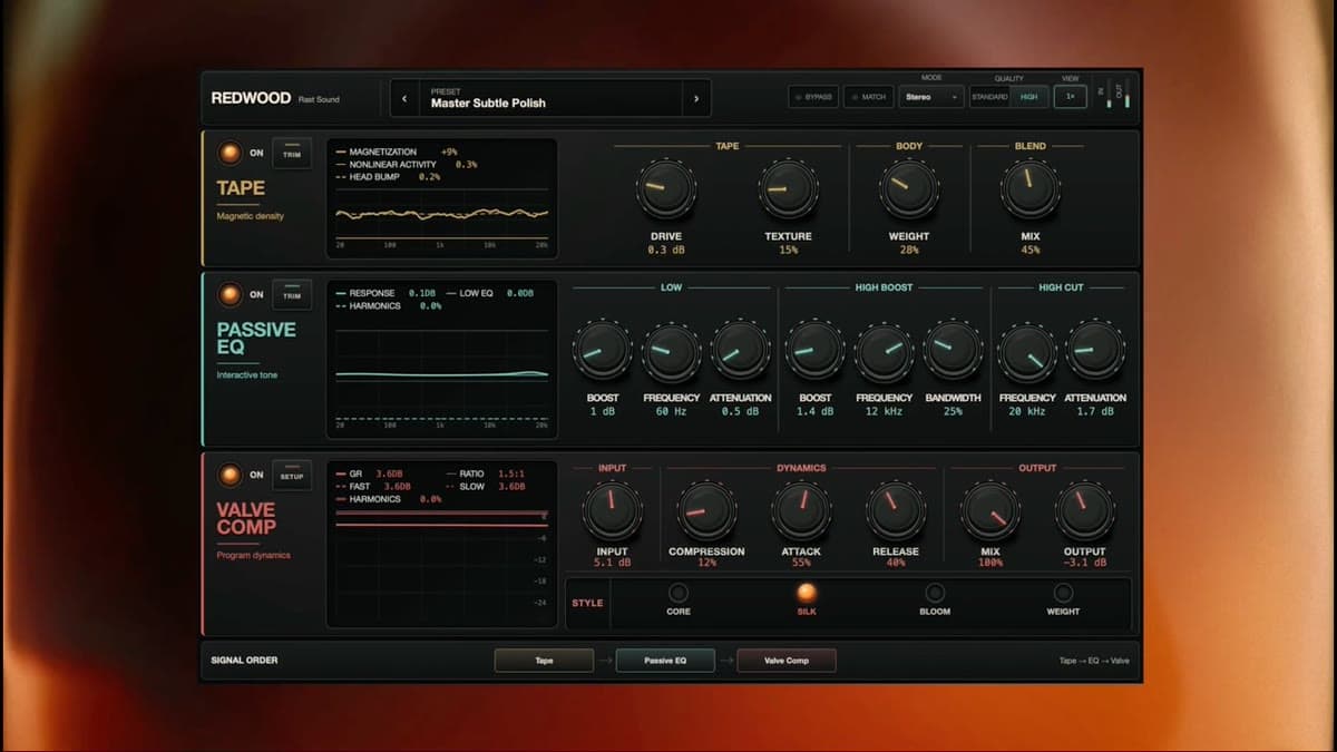 Rast Sound Redwood analog color rack with tape, vintage passive EQ, and valve compressor stages