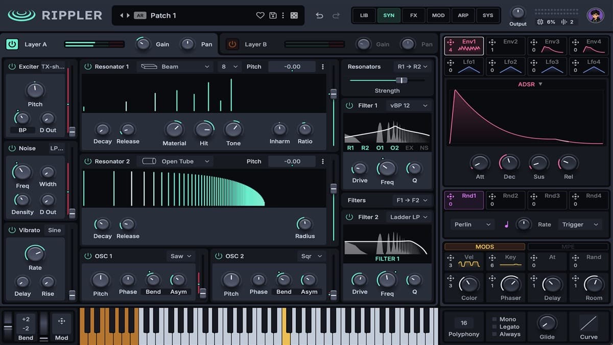 reFX Rippler physical modeling synthesizer plugin interface