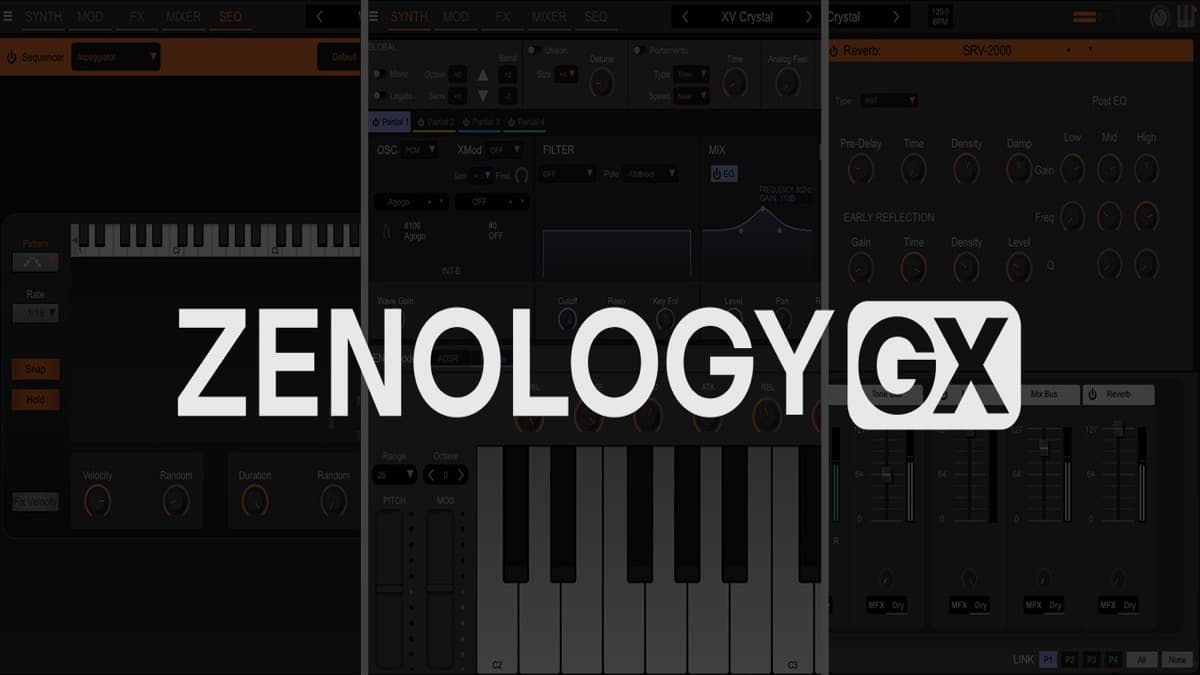 Roland ZENOLOGY GX synthesizer app running on an iPad with the ZEN-Core interface