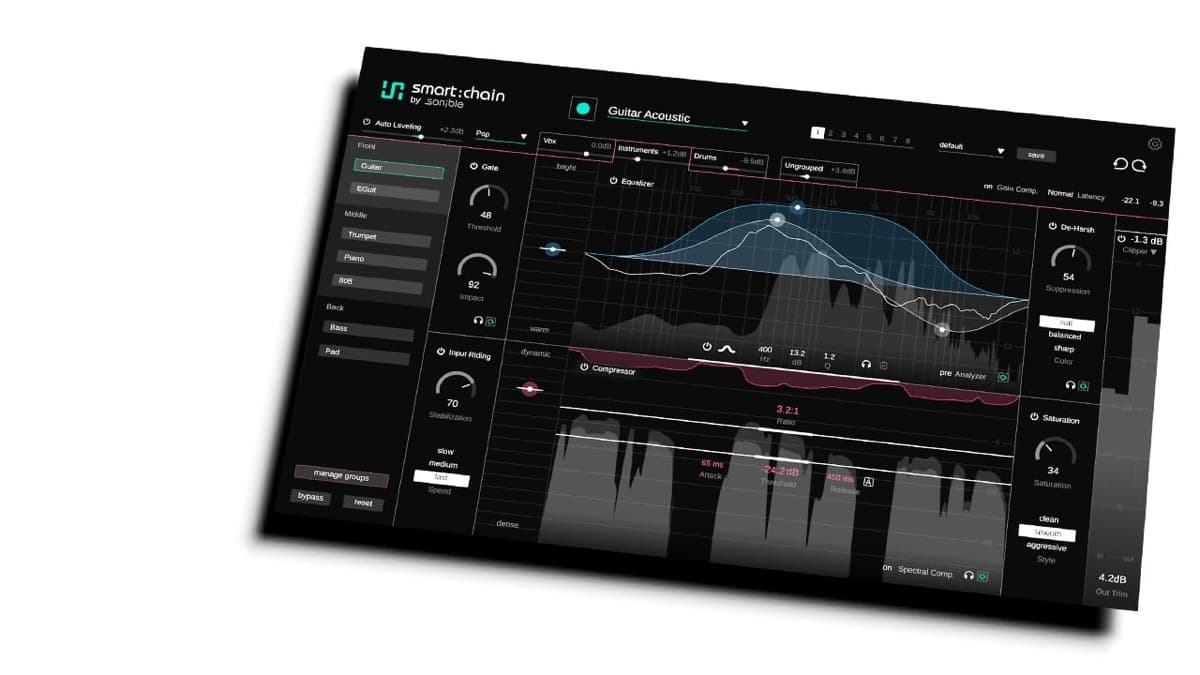 Sonible smart:chain intelligent channel strip plugin interface