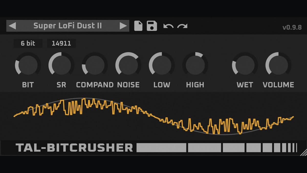 TAL-Bitcrusher free lo-fi plugin interface by Togu Audio Line