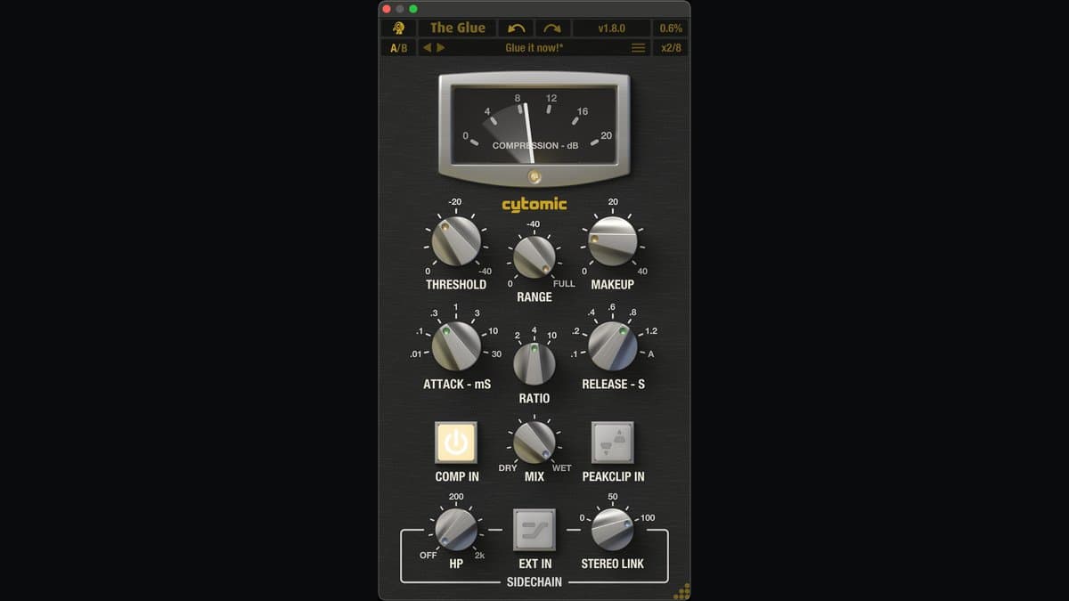 Cytomic The Glue SSL-style VCA bus compressor plugin interface