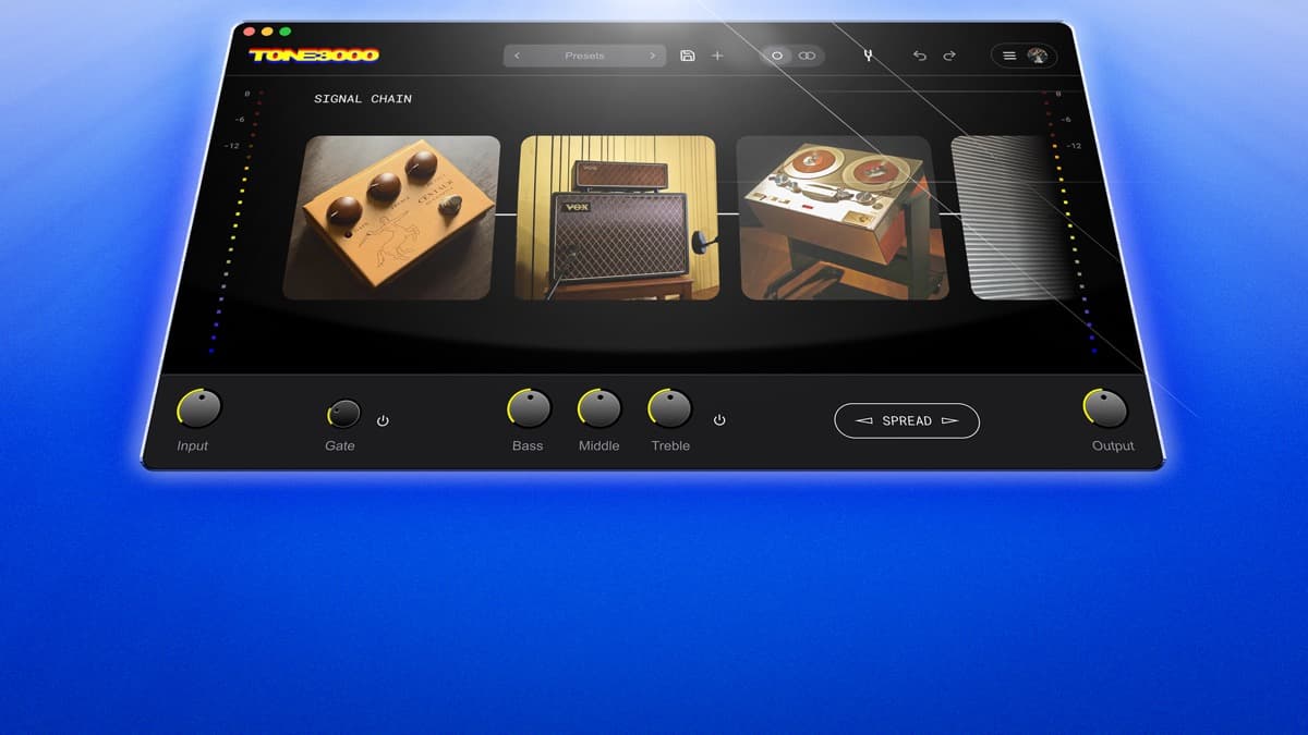 TONE3000 free NAM plugin interface showing amp captures loaded in a signal chain