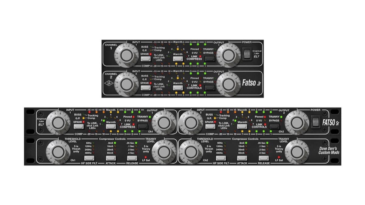 Universal Audio UAD Empirical Labs FATSO native plugin interface showing Warmth, Tranny and compression controls
