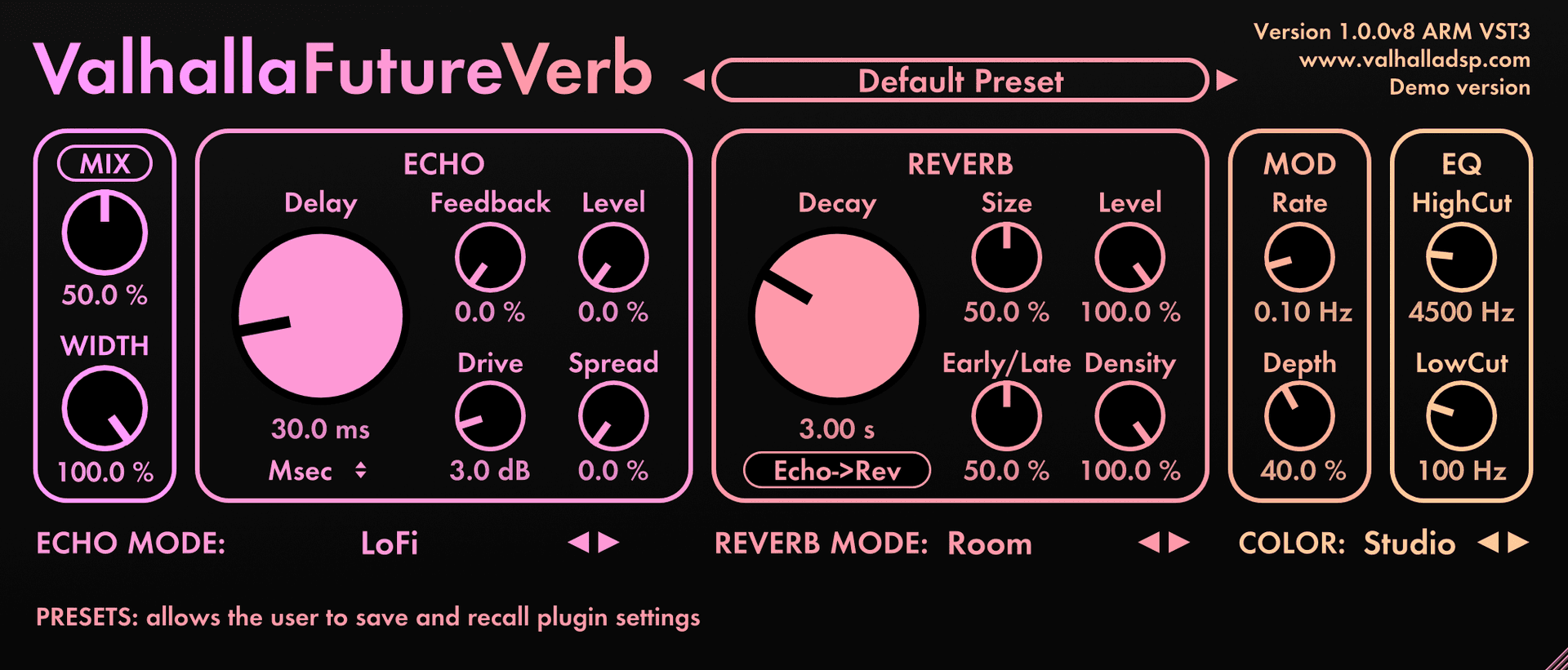 Valhalla FutureVerb plugin interface