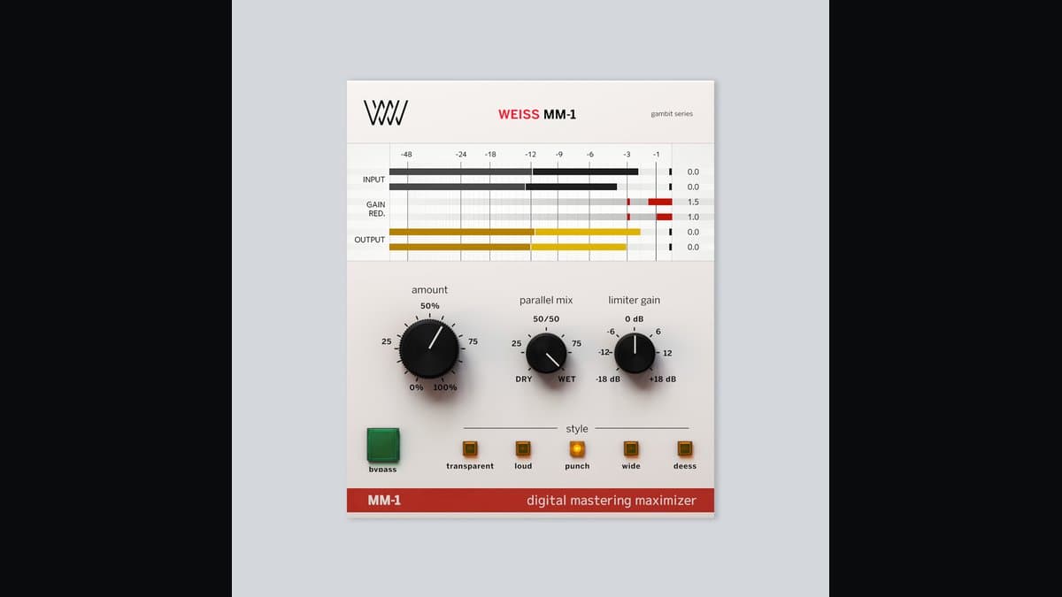 Softube Weiss MM-1 Mastering Maximizer plugin interface