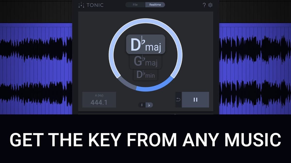 zplane TONIC 2 interface showing the circular key wheel with three key and scale matches over a waveform